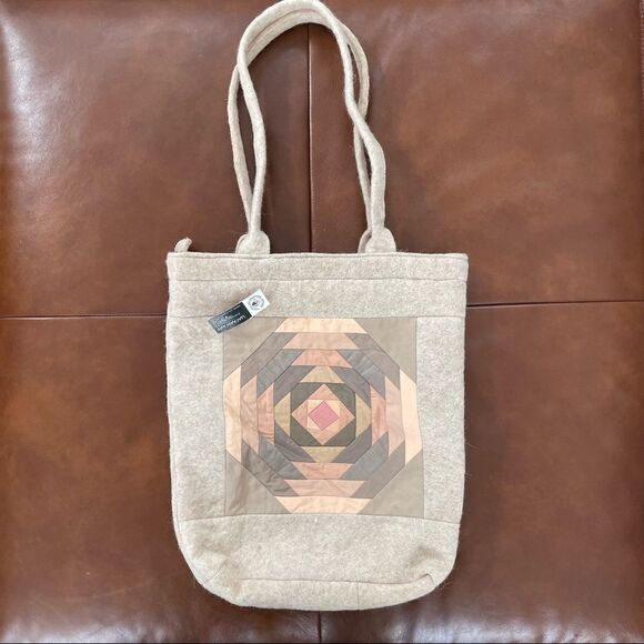 Mongolian Woolcraft Quilt Square Tote Neutrals New - Picture 1 of 8